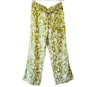 Women's Green Leaf Print Wide-Leg Pants